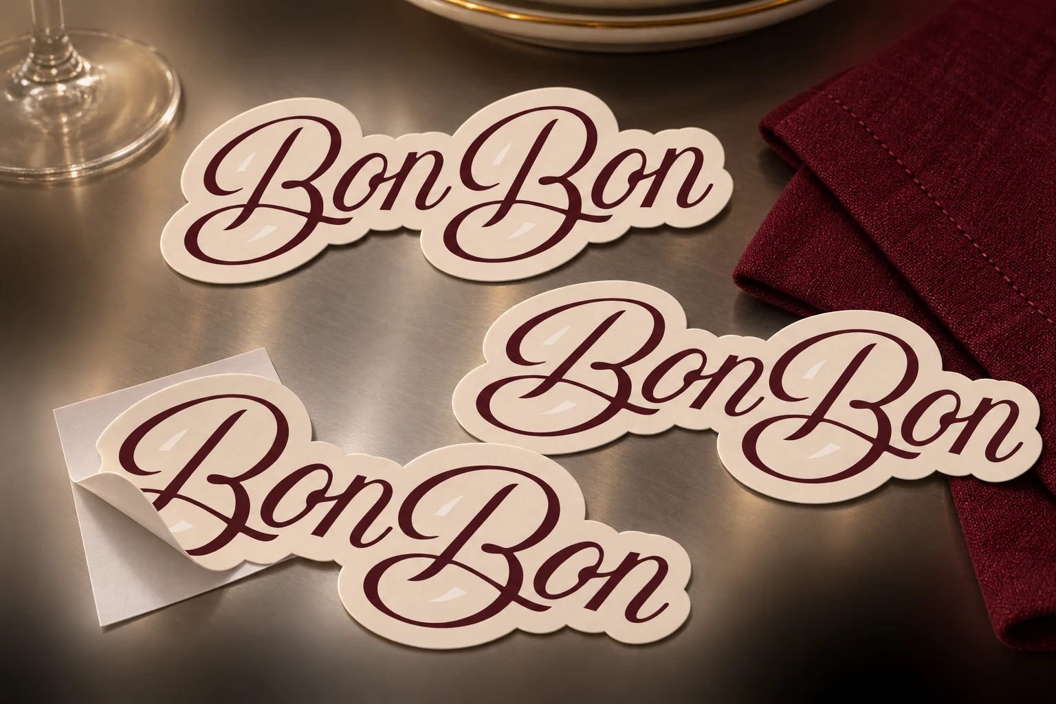 Bonbon stickers met de merkidentiteit