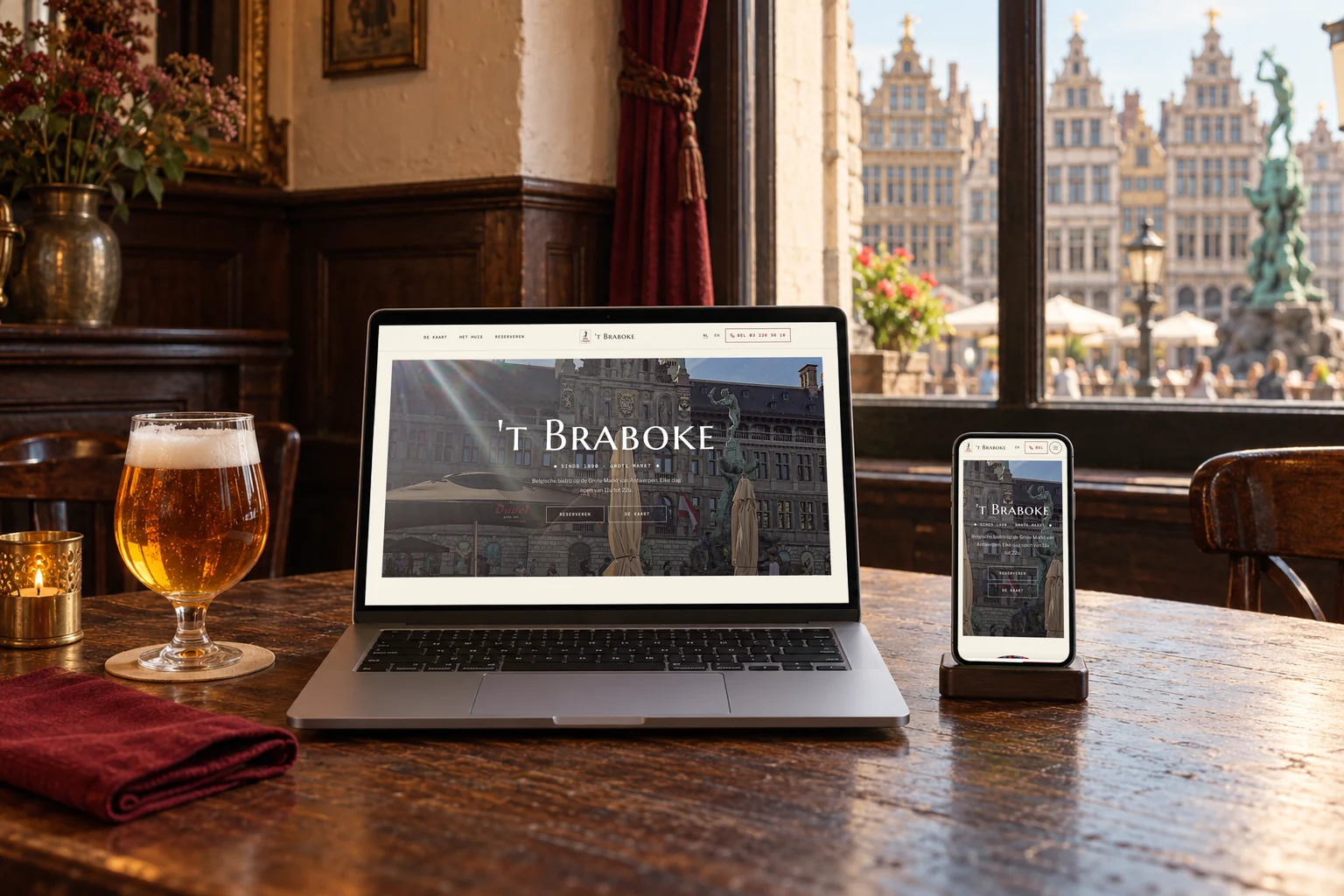 De onepager van 't Braboke op laptop en telefoon