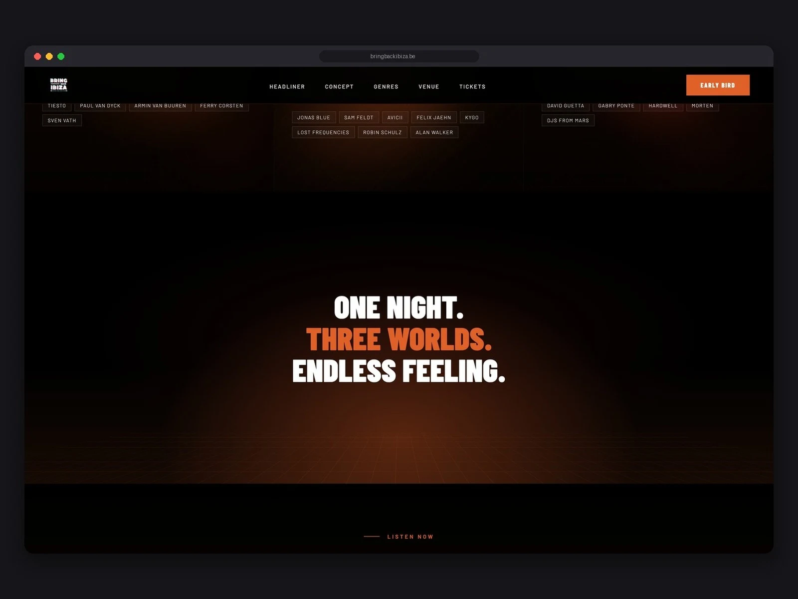 Het eventconcept in grote typografie.