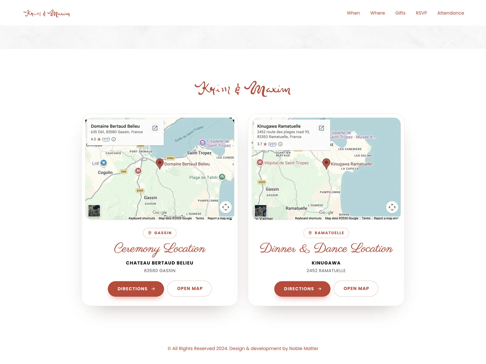 Beide locaties op een kaart, met route en kaartlink.
