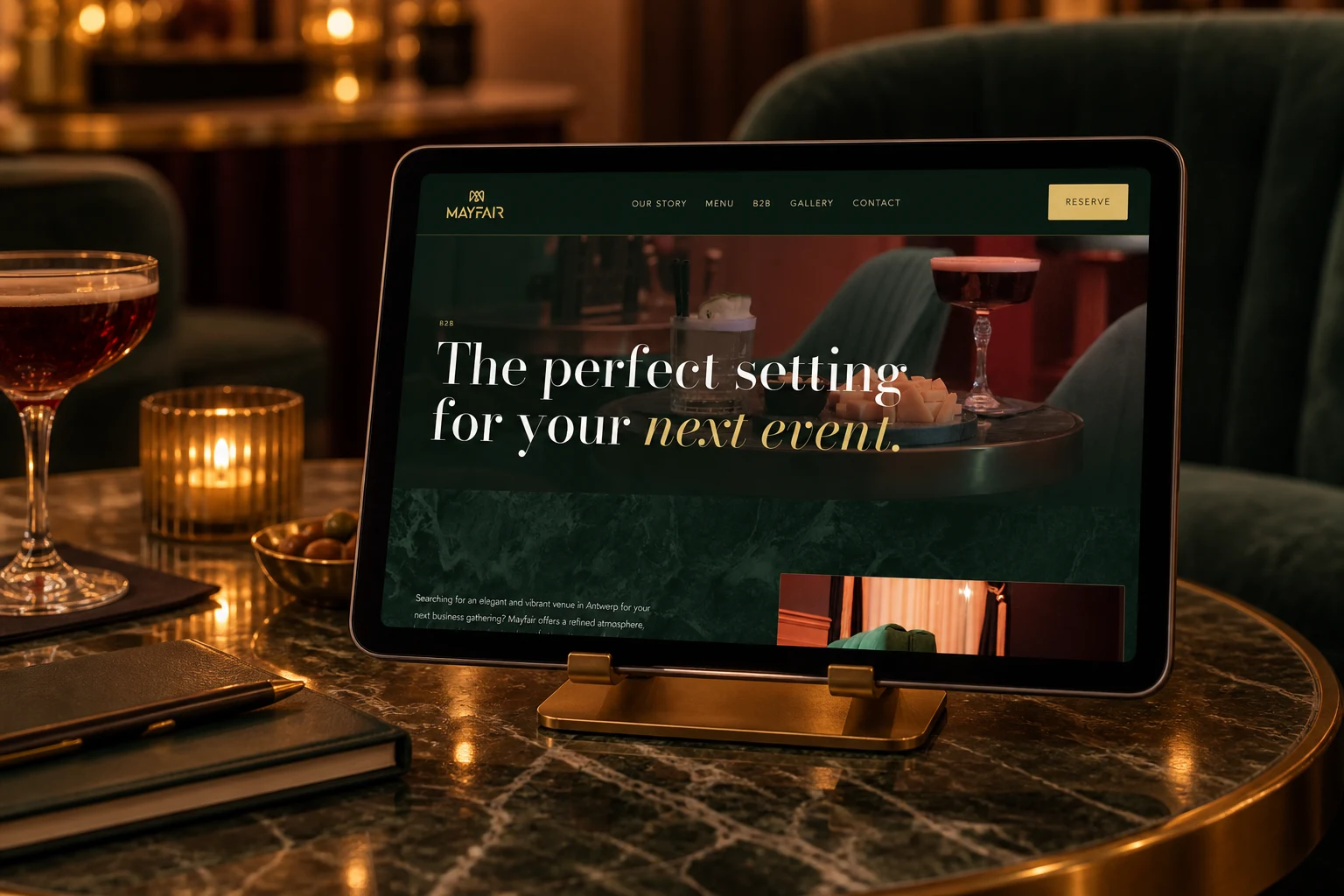 Mayfair: Eventpagina op tablet