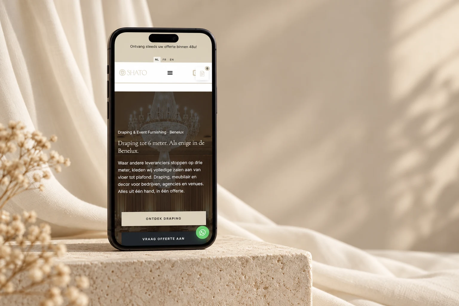 De WordPress-website van Shato op een telefoon