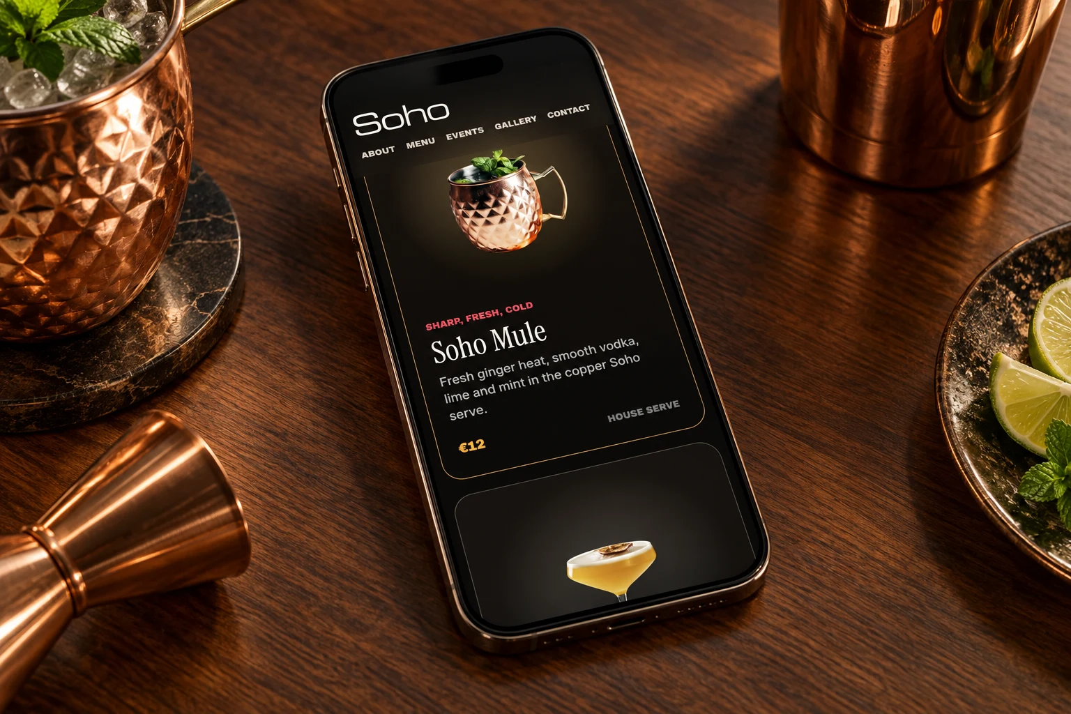 Soho Antwerp: Cocktailkaart op mobiel