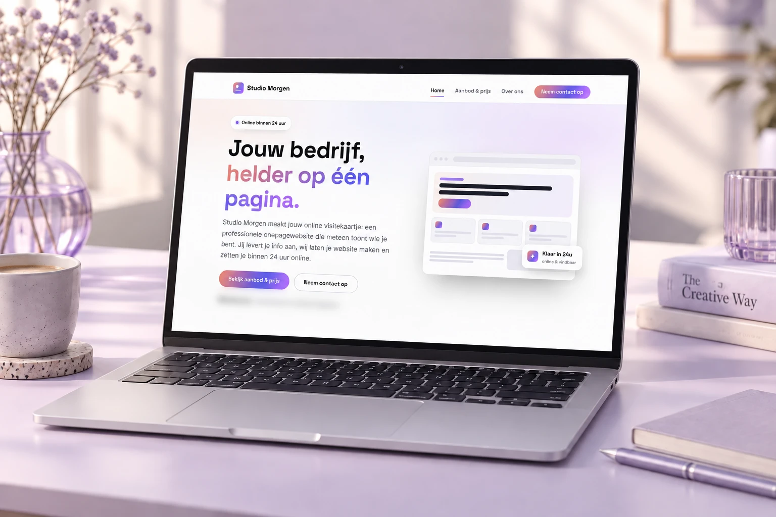 Studio Morgen website op laptop