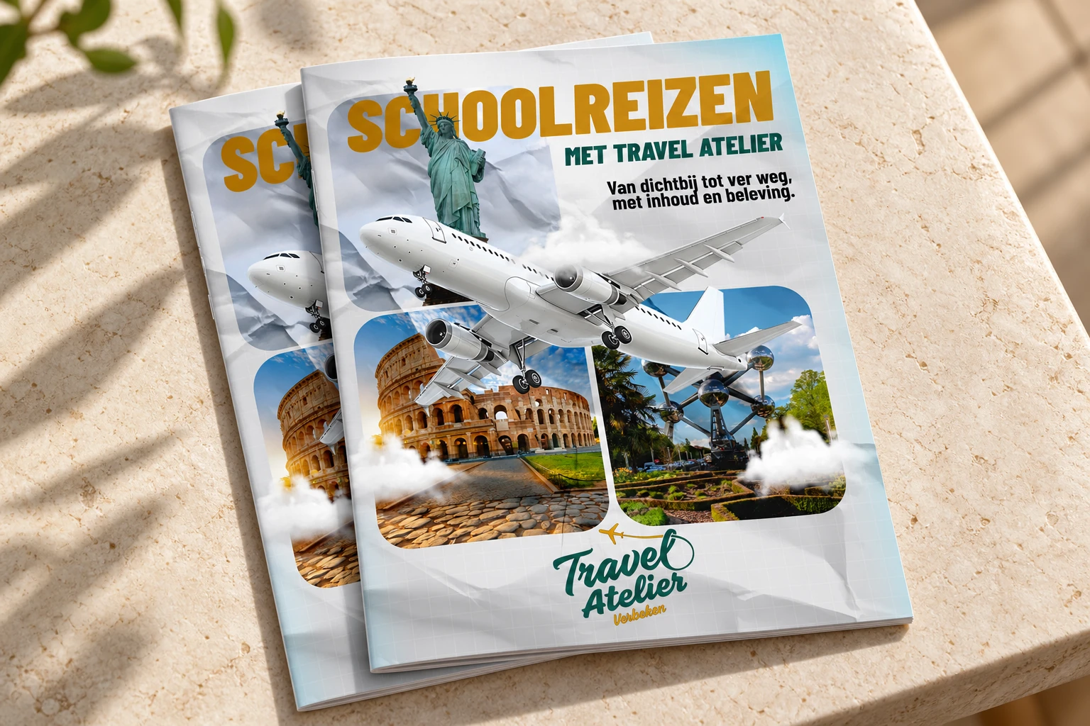 De schoolreizenbrochure.
