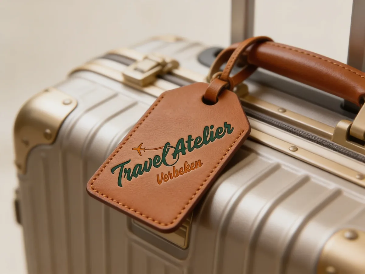 Travel Atelier Verbeken: de merkidentiteit toegepast op een lederen bagagelabel